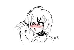 blush choker cum_drip doodle female flower_in_hair heart-shaped_pupils imxr24 original_character penis short_hair signature stroking_penis tongue_out uncensored white_background