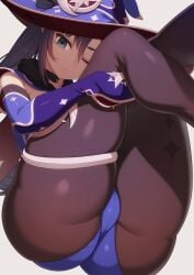 1girls ass black_hair breasts female genshin_impact hat highleg_leotard large_ass large_hat leotard long_hair mona_(genshin_impact) samegami solo_female thick_thighs thighs tights witch_hat