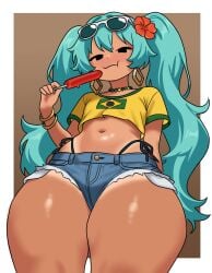 1girls ass big_ass big_thighs bighugelarge1 brazil brazilian brazilian_female brazilian_miku breasts butt cyan_eyes cyan_hair female female_only gigantic_ass gigantic_thighs hatsune_miku huge_ass huge_thighs latin_american_hatsune_miku_(meme) long_hair looking_at_viewer no_sclera shirt shorts shortstack simple_eyes small_breasts solo tagme tan tan_body thick_hips thick_thighs thighs thong twintails vocaloid yellow_shirt