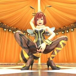 bee_costume crouching disney exposed_breasts exposed_pussy final_fantasy final_fantasy_vii fishnets high_heels honey_bee_inn kairi kingdom_hearts pole tagme usbsantiago