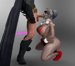 1boy 1girls 2023 balls batman batman_(series) batquinn big_penis bikini blonde_hair blowjob bottomless bottomless_male clown clown_girl clown_makeup dc dc_comics duo dyed_hair fellatio female female_focus gloves grey_background harley_quinn high_heels huge_breasts kneeling knockkale large_breasts light-skinned_female light-skinned_male light_skin male male/female oral oral_sex penis_in_mouth red_bikini sagging_breasts straight sucking_penis superhero testicles twintails unseen_male_face