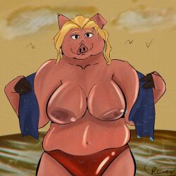 anthro breasts dahlia_(renasketched) domestic_pig female hi_res mammal overweight overweight_anthro overweight_female presenting presenting_breasts renasketched slightly_chubby solo suid suina sus_(pig)