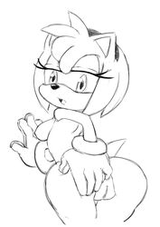 amy_rose ass breasts female gloves hedgehog looking_back mammal monochrome nude pussy ravnic sega sideboob sketch solo sonic_(series) sonic_the_hedgehog_(series)