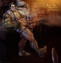 animasanimus balls bara beauty_and_the_beast boner cigar disney erection flexing gaston harness male male_only muscles muscular penis smoke solo solo_male sweat sweating