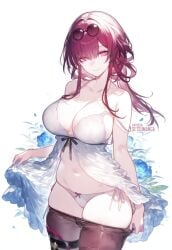 ai_generated bare_shoulders belly_button big_breasts bob_cut curvy honkai:_star_rail honkai_(series) hoyoverse kafka_(honkai:_star_rail) lingerie long_hair looking_at_viewer pants_down pants_removed purple_eyes purple_hair setsuaiart slim_waist smiling_at_viewer thick_thighs tied_hair tummy underwear wide_hips