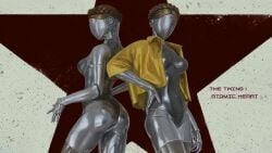 atomic_heart big_ass big_breasts big_butt d_mi24 left_(atomic_heart) metallic_body right_(atomic_heart) robot robot_girl robot_humanoid sideboob the_twins_(atomic_heart) tied_hair