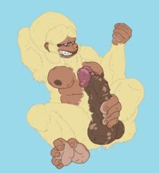 1futa 5_fingers 5_toes anonymous_artist anthro apex_(starbound) balls beauty_mark big_balls breast_implants breasts chest_tuft cut_(disambiguation) dark_skin erection feet foot_fetish footjob fur futanari haplorhine humanoid_penis hyper hyper_penis intersex looking_at_viewer mammal masturbation monkey monkey_feet monkey_girl musclegut muscular muscular_intersex naughty_face nude penis prehensile_feet primate pubes sex slightly_chubby solo_focus solo_futa starbound thick_penis toes tuft video_games warts yellow_fur