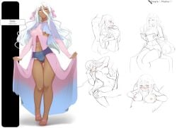 artic_fox character_sheet female female_focus female_only pink_clothing pink_eyes sex simple-phobiaxd tagme tan_skin white_hair wide_hips