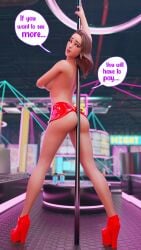 ass boardwalk_ruby_(fortnite) breasts comic covered_nipples covering_breasts fortnite functionally_nude functionally_nude_female liepraag looking_back looking_back_at_viewer nude nude_female ruby_(fortnite) skirt stripper stripper_heels stripper_pole tagme talking_to_viewer text text_bubble topless topless_female