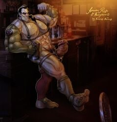 animasanimus balls bara beauty_and_the_beast boner disney erection flexing gaston harness male male_only muscles muscular penis solo solo_male sweat sweating