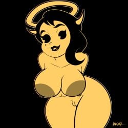 1girls alice_angel angel bendy_and_the_ink_machine big_ass big_body big_breasts black_background black_eyes black_hair breasts completely_nude completely_nude_female female female_only naked naked_female nude nude_female solo solo_female theanonyms yellow_body