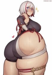 1girls ass asura_(artist) blue_eyes breasts cute dat_ass female happy happy_female honkai:_star_rail honkai_(series) huge_ass light-skinned_female light_skin short_hair thick_thighs topaz_(honkai:_star_rail) white_background white_hair