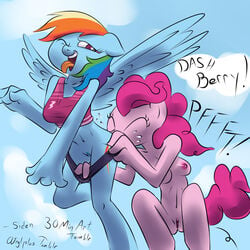 2012 anal anthro breasts equine female friendship_is_magic hair horse multicolored_hair my_little_pony nipples nude oral pegasus pinkie_pie_(mlp) pony purple_eyes pussy rainbow_dash_(mlp) rainbow_hair rimming siden straight_hair wings yuri