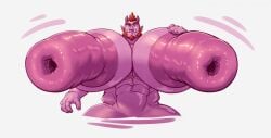 abs anthro bara big_muscles busty_boy gaping hi_res huge_muscles humanoid hyper hyper_muscles hyper_nipples lotolotl male muscular muscular_anthro muscular_male nipple_gape nipples orc pink_body sole_male solo