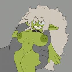 ahe_gao animated big_breasts big_penis bodily_fluids breasts cum cum_inside duo ear_twitch female genital_fluids genitals gif goblin goblin_female green_body green_skin grey_hair hair hi_res huge_cock humanoid hyper hyper_genitalia hyper_penis inflation keyboard_warlord legs_up living_onahole looking_pleasured male male/female penetration penis ridiculous_fit sharp_teeth size_difference spread_legs spreading stomach_bulge teeth yellow_eyes