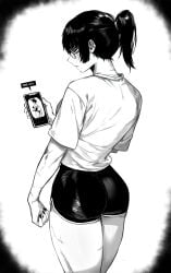 1girls asian asian_female ass big_ass big_butt butt clothed female female_only glasses jujutsu_kaisen legs masoq095 monochrome mostly_clothed phone ponytail round_glasses scar scarred scars shounen_jump smartphone thick thick_thighs thighs tied_hair zenin_maki