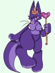 anthro anthro_female breasts crown female furry garten_of_banban heart kangaroo naked naked_female paws purinpuppy purple_fur queen queen_bouncelia red_eyes royal royalty scepter sceptre shy solo