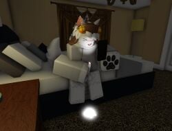 3d bedroom blush britsyodeler cum cum_on_penis furry glowing_cum markie(britsyodeler) masturbating masturbation phone roblox robloxian rubbing_penis sitting_on_bed solo_male tagme ushanka watching white_body white_fur white_hair white_hoodie