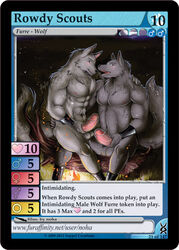 2boys abs anthro bracers canine card erection fire furoticon furry heart log male moon muscles night nude penis tcg testicles text thick tribal tribes_of_tanglebrook wolf wood yaoi