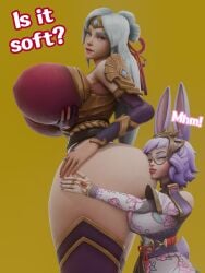 2girls 3d alternate_ass_size alternate_breast_size alternate_version_available armor armwear ass ass_worship big_ass big_breasts big_butt blender blue_eyes boobs_and_butt_pose breasts bubble_ass bubble_butt bunny_ears bunny_girl bunnygirl curvaceous curvy curvy_female curvy_figure decodec dialogue english_text fat_ass female female/female female_face_near_ass female_focus female_only glasses hair_ornament hi-rez_studios hi_res high_resolution highres huge_ass huge_breasts hugging hugging_ass hugging_from_behind large_ass large_breasts lian_(paladins) long_hair mature mature_female milf paladins rei_(paladins) round_glasses shoulder_pads simple_background tagme text thick_ass thick_thighs thighhighs thighs voluptuous voluptuous_female white_hair yuri