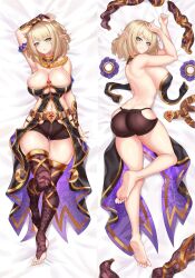 ass bed bed_sheet belt big_ass big_breasts blonde_hair blush breasts bubble_ass bubble_butt cleavage dakimakura elara_(vtuber) elf elf_ears elf_female feet female female_only full_body green_eyes hips huge_breasts indie_virtual_youtuber large_breasts laying_down laying_on_back laying_on_bed laying_on_stomach looking_at_viewer looking_back nervous nez-box revealing_clothes revealing_outfit short_hair shy thick thick_ass thick_hips thick_thighs thighs twitch twitch.tv virtual_youtuber vtuber