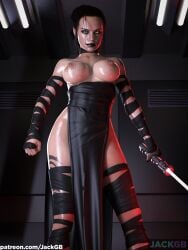 1girls 3d athletic_female bandages big_breasts black_clothing black_hair black_lipstick breasts choker clothed daz3d dress eye_contact female female_focus female_only gloves hands indoors jackgb lightsaber lips lipstick long_dress luminous_eyes nipples no_bra no_sex parody rey seductive sith sith_lady sith_rey solo star_wars stockings tagme tattoo tattooed_arm tattooed_breast tattooed_leg thighs topless viewed_from_below yellow_eyes