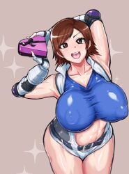 1girls bandai_namco big_breasts blush breasts brown_eyes brown_hair busty castro__503_(artist) chocolate curvaceous curvy curvy_body curvy_female curvy_figure female fingerless_gloves gloves huge_breasts kazama_asuka large_breasts namco open_mouth tekken tomboy valentine's_day voluptuous