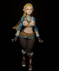 1girls 3d 3d_(artwork) areolae blonde_hair blue_clothing blue_eyes blue_nails boobs breasts breath_of_the_wild elf_ears exposed_breasts female female_focus female_only fingerless_gloves front_view hair hips image legs legs_together light_skin long_hair looking_at_viewer nipples no_bra partially_clothed princess_zelda soboro standing tagme the_legend_of_zelda thighs thin_waist tits topless turquoise_eyes waist wide_hips zelda_(breath_of_the_wild)