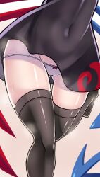 asymmetrical_wings black_thighhighs blue_wings cameltoe doku_yanagi female gradient_background highres hip_focus houjuu_nue leg_up navel nue_houjuu panties pantyshot red_wings solo thighhighs thighs touhou underwear white_panties wings