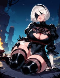 1girl 1girls 2b_(nier:automata) ai_generated alternate_breast_size arm_support balecxi black_blindfold black_dress black_footwear black_gloves black_hairband black_thighhighs blindfold boots breasts cleavage cleavage_cutout clothing clothing_cutout covered_eyes curvaceous curvaceous_female curvaceous_figure curvy curvy_figure dress feather-trimmed_sleeves feather_trim female female_focus fire gloves hairband headwear high_heel_boots high_heels highleg highleg_leotard huge_breasts inviting inviting_to_sex juliet_sleeves large_breasts leather leather_boots legwear leotard lips long_sleeves mole mole_under_mouth nier nier:_automata nier_(series) night night_sky outdoors parted_lips presenting presenting_ass presenting_breasts presenting_hindquarters presenting_pussy presenting_self puffy_sleeves seductive seductive_look seductive_smile shiny_clothes shiny_skin short_dress short_hair sitting sky solo star_(sky) starry_sky thick_thighs thigh_boots thighhighs thighhighs_under_boots thighs voluptuous voluptuous_female white_hair white_leotard wide_hips yorha_2b yorha_no.2_type_b