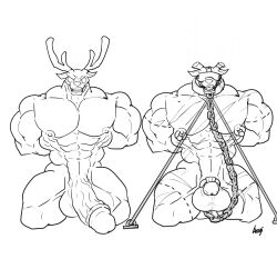 abs anthro anthro_only antler_removal antlers aoyi1 ball_gag before_and_after biceps big_collar big_muscles big_penis big_penis_in_chastity blindfold chain_leash chains chastity_cage chastity_device collar deer dotted_line front_view gag genitals hands_behind_back hi_res horn horn_removal huge_cock huge_muscles humanoid_genitalia humanoid_penis kneeling leash leashed_collar male male_only mammal metal_collar muscular muscular_anthro muscular_male muscular_sub nipple_piercing nipple_ring nipples nub_chastity_cage pecs penis piercing ring_piercing scar scars_all_over solo vein veiny_penis