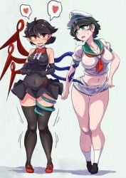 2girls asymmetrical_wings black_dress black_hair black_legwear blue_wings blush bow bowtie breasts buttons center_frills dress enajii female female_only footwear_bow frilled_dress frills fully_clothed green_panties hat heart highleg_panties highres houjuu_nue imminent_penetration imminent_rape imminent_sex in_another's_clothes large_breasts mary_janes medium_breasts microdress midriff minamitsu_murasa mint_panties multiple_girls murasa_minamitsu nue_houjuu panties panty_peek pointy_ears red_bow red_eyes red_footwear red_neckwear red_wings sailor sailor_hat sailor_uniform serafuku shoes short_dress short_hair short_shorts short_sleeves shorts suggestive_fluid thighhighs thighs thong_straps touhou wings wristband yuri zettai_ryouiki