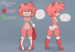 accessory amy_rose anthro blush bracelet breasts camel_toe clothed clothing crop_top eulipotyphlan female fur genitals gloves green_eyes hair_accessory hairband handwear hedgehog hi_res jewelry mammal nipples_visible_through_clothing panties pink_body pink_fur pinkfalcon pussy sega shirt solo sonic_(series) sonic_the_hedgehog_(series) speech_bubble strip_game thick_thighs topwear twitter_strip_game_(meme) underwear