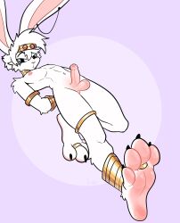 absurd_res anthro balls bracelet collar crown digit_ring ear_piercing erection feet foreskin fur genitals gold_(metal) gold_armlet gold_collar gold_jewelry gold_legband gold_toe_ring hair half-closed_eyes headgear hi_res humanoid_genitalia humanoid_penis jewelry jewelry_only king_caspian_(xing1) lagomorph leporid male mammal metal_collar narrowed_eyes penis piercing pink_background rabbit ring royalty simple_background toe_ring toes uncircumcised white_body white_fur white_hair xing1