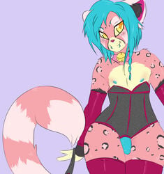 arm_warmers blaze blazie cheetah collar corset crossdressing cute feline girly hybrid leopard nickii no_humans non-human penis piercing red_panda small_penis socks solo stockings tagme teasing