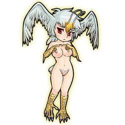 1girls antennae breasts claws devilman feathers female female_only harpy head_wings humanoid large_breasts light-skinned_female light_skin monster_girl nipples pubic_hair pussy short_hair sirene solo talons uncensored villainess white_hair wings zen_and_retro