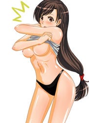 big_breasts black_panties blush breasts brown_eyes brown_hair female female_only final_fantasy final_fantasy_vii human large_breasts long_hair navel nipples panties ponytail shirt_lift smooth_skin solo suta_furachina tied_hair tifa_lockhart underwear very_long_hair