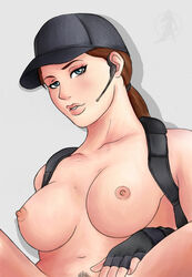 blue_eyes breasts brown_hair capcom female female_only gloves hair human jill_valentine jill_valentine_(julia_voth) long_hair looking_at_viewer lost_in_nightmares nipples resident_evil resident_evil_5 smooth_skin solo