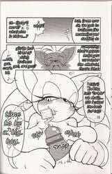 bat big_breasts black_and_white breasts canine censored comic cum dialogue digital erection fellatio female fox fur hedgehog male monochrome oral oral_sex penis rouge_the_bat scan sega sex sonic_(series) straight tails tojyo