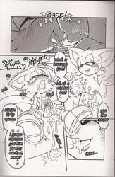 bat big_breasts black_and_white breasts canine comic cum dialogue digital erection fellatio female fox hedgehog male monochrome oral oral_sex penis rouge_the_bat scan sega sex sonic_(series) straight tails tails tojyo