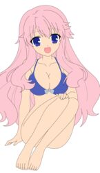 1girls baka_to_test_to_shoukanjuu barefoot bikini blue_eyes bottomless bra breasts busakumas female happy highres himeji_mizuki legs long_hair no_panties photoshop pink_hair sitting smile thighs vector_trace