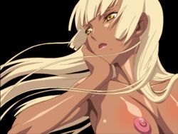 1girls animated blonde_hair body_blush breasts dark-skinned_female dark_skin erect_nipples female gold_eyes gyaru hime_cut large_breasts lips long_hair mole nanami-chan no5_moshimo_kyonyuu_kasshoku_jokyoushi_ga_ochitanara yellow_eyes