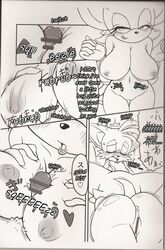 bat big_breasts black_and_white breasts canine censored comic cum dialogue digital erection female fox fur male monochrome penis rouge_the_bat scan sega sonic_(series) straight tails