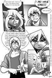 1boy 1futa anasheya anthro balls bell_collar black_and_white breasts comic eyewear feline fur furry futa_with_male futadom futanari futaro glasses hair human human_on_anthro intersex male malesub monochrome penis undressing