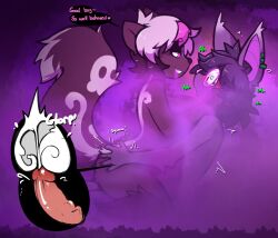 2025 5_fingers anthro ass bat black_hair bodily_fluids butt_grab conjoined_speech_bubble cum cum_in_vagina cum_inside dated dominant dominant_female duo ear_piercing echo_(mewgle) english_text eye_contact eyebrow_through_hair eyebrows eyewear female fingers from_front_position genital_fluids genitals glasses good_boy green_eyes hair hand_on_butt hearing_aid hi_res looking_at_another lotus_position male male/female mammal markings mephitid mewgle open_mouth penetration penile penile_penetration penis penis_in_vagina piercing purple_smoke pussy round_glasses sex signature skull_(marking) skunk smile smoke smoke_from_mouth speech_bubble tail tail_markings text translucent translucent_hair vaginal_penetration vivian_(mewgle) wearing_glasses white_hair white_markings