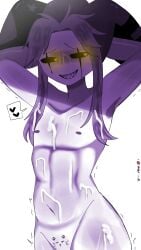 1boy 2d_(artwork) 2d_artwork arms_behind_head arms_up cat_drawn_on_pussy clown_makeup cum cum_on_body cum_on_face cuntboy cuntboy_focus cuntboy_only digital_media_(artwork) do_you_want_to_pet_my_cat_(meme) drawing_on_body glowing_eyes golden_eyes heart-shaped_pupils jester jester_hat light-skinned_male meme_reference navel nipples nipples_exposed nude_male pierrot_(the_freak_circus) simple_background smile teeth the_freak_circus uncensored unknown_artist white_background
