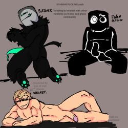 2_penises albert_wesker die_of_death_(roblox) fluffy grace_(roblox) john_grace_(grace) krazykay laying_on_side pawpads presenting_penis pursuer_(die_of_death) request resident_evil resident_evil_5 showing_ass tentacle_dick worried_expression