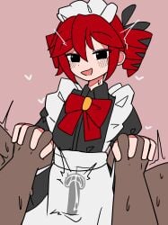 1boy 1girls 2d 2d_(artwork) black_eyes blush blush_lines bouncing bouncing_on_penis bow bowtie climax clothed clothed_female clothed_female_nude_male clothing cowgirl_position cum_in_pussy cum_in_uterus cum_in_womb cum_inside dark-skinned_male dot_mouth ejaculation eye_contact female female_on_top flat_chest fully_clothed hair_ornament hairbow hand_holding happy happy_sex heart hearts_around_body hearts_around_head holding_hands kasane_teto kasane_teto_(sv) looking_at_viewer looking_pleasured magic_maid_(synthesizer_v) maid maid_apron maid_headdress maid_outfit maid_uniform male male_pov motion_lines mv_character open_mouth orgasm penetration petite petite_body petite_female pink_background pov red_eyes red_hair sex simple_background skinny skinny_female slim_girl slim_waist smile straight sweat sweating synthesizer_v tremble_spikes trembling twin_drills utau vagina vaginal_penetration vaginal_sex voifoooork womb_penetration x-ray
