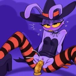 ari_dibujitos aribujitosnsfw boy_tits breasts cum cum_in_pussy cum_inside digital_circus dildo dildo_in_pussy dildo_insertion female glitch_productions halloween halloween_costume halloween_theme jax_(tadc) jax_(the_amazing_digital_circus) pussy ripping_pants rule_63 solo the_amazing_digital_circus witch witch_costume witch_hat witch_jax_(the_amazing_digital_circus)