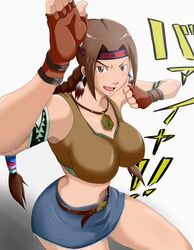 belly beltskirt braid breasts brown_eyes brown_hair crop_top denim_skirt earrings feather_earrings female female_only fighting_pose fighting_stance fingerless_gloves gloves headband human jean_skirt jewelry julia_chang large_breasts long_hair medium_breasts midriff namco necklace no_nipples skirt solo spike07 tagme tekken tekken_3 tekken_4 tekken_5_dark_resurrection tekken_tag_tournament tekken_tag_tournament_2 twin_braids